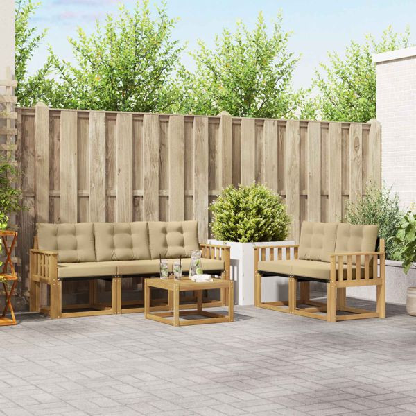 vidaXL Outdoor-Sofagarnitur mit Kissen 6-teilig Weiß und Beige, 3389211