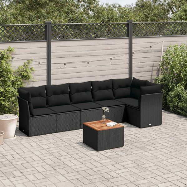 vidaXL 7-teilig Garten-Sofagarnitur mit Kissen Schwarz Poly Rattan, 3255978