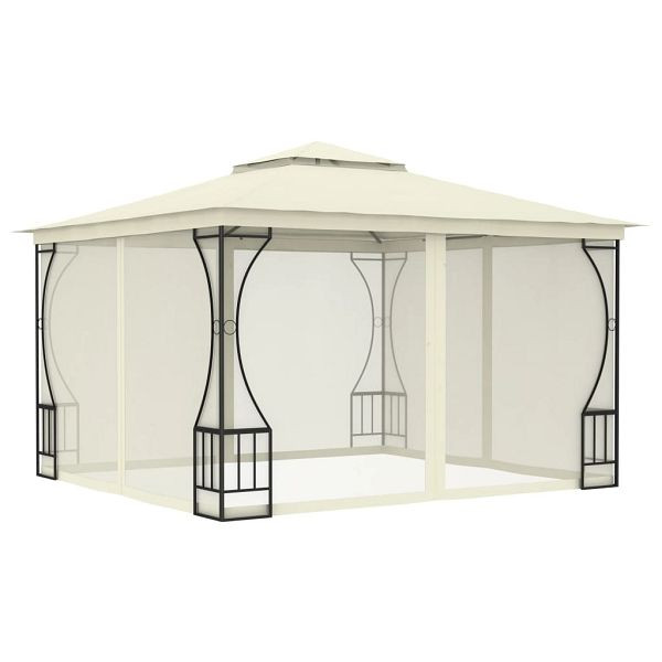 vidaXL Pavillon mit Netz 300x300x265 cm Creme, Material: Stahl, Stoff (100% Polyester) mit PA-Beschichtung, 48595