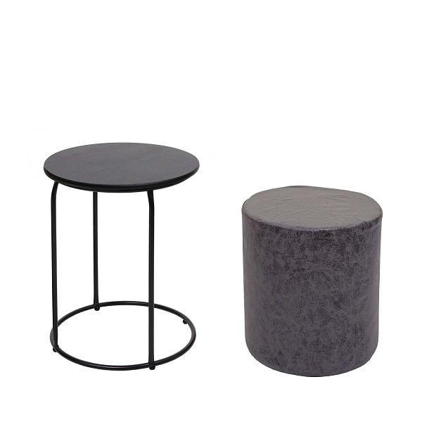 Mendler 2er-Set Sitzhocker und Beistelltisch HWC-K48, Kaffeetisch Tisch Hocker, MDF Metall Kunstleder, schwarz, 94410
