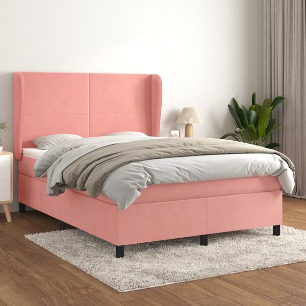 vidaXL Boxspringbett mit Matratze Rosa 140x190 cm Samt, 3129092