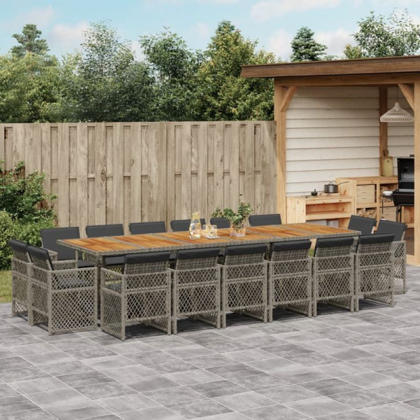 vidaXL 17-teilig Garten-Essgruppe mit Kissen Grau Poly Rattan, 3210890