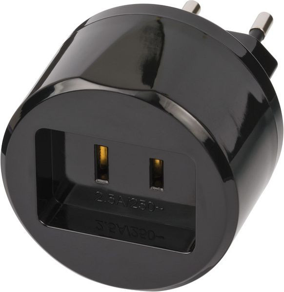 Brennenstuhl Reisestecker / Reiseadapter (Reise-Steckdosenadapter für: USA Steckdose und Euro Stecker) schwarz, VE: 5 Stück, 1508500010