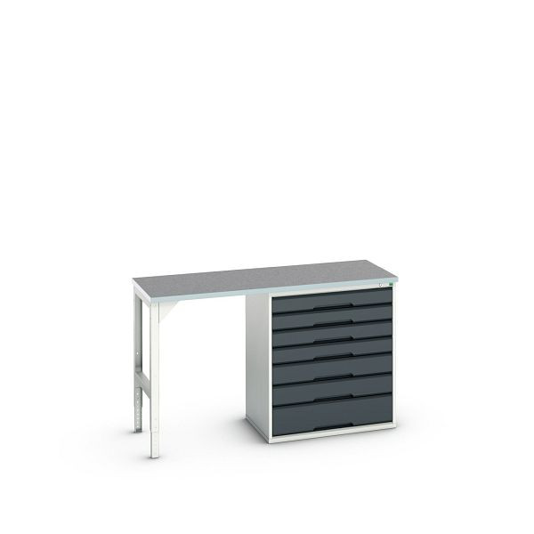bott verso Unterbauwerkbank (Linoleum-Platte) mit 7 Schubladen (Breite: 800mm) BxTxH: 1500 x 600 x 930 mm, Lichtgrau / Anthrazitgrau, 16921914.19