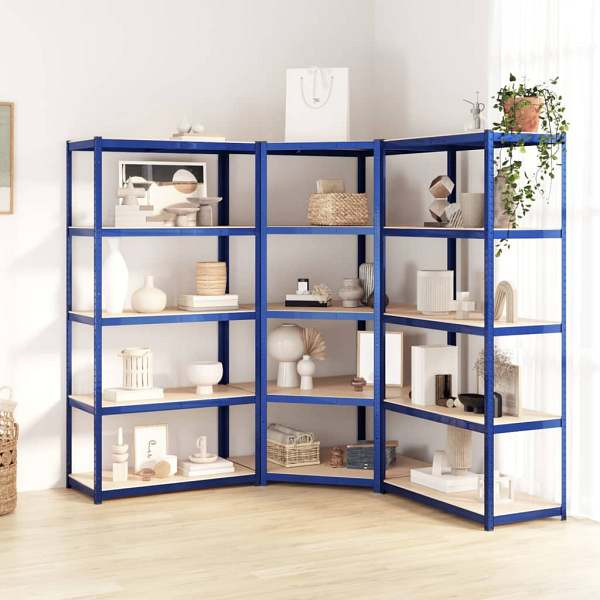 vidaXL Regale mit 5 Böden 3 Stück Blau Stahl & Holzwerkstoff, 3154223