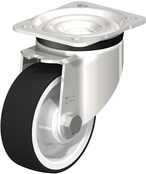 Blickle LKX-POTH 100XR-1 Edelstahl-Schwerlast-Lenkrolle mit Anschraubplatte, Thermoplastisches Polyurethan, Grau, 754891