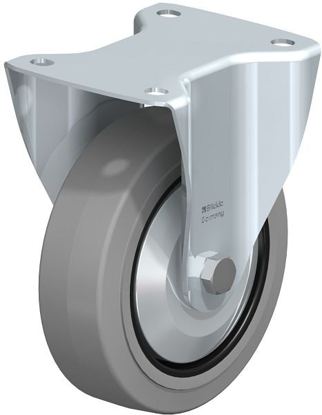 Blickle B-POEV 160XR-SG-FA Stahlblech-Bockrolle, mittelschwere Ausführung, mit Anschraubplatte, Elastik-Vollgummi, Grau, 850396
