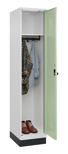 C+P Spind Evolo PLUS, mit Sockel, 1 Abteil, 1950x400x500mm, 9016/6019, Verschluss Drehriegel, Ablageböden 1, 049020-12 S10019