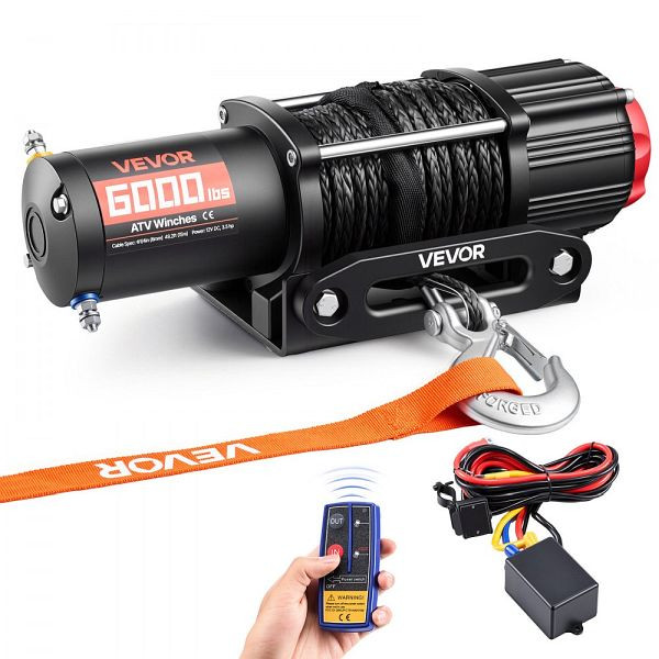 VEVOR 12V Elektrische Seilwinde 2721 kg, Φ6,35 mm x 15 m Synthetikseil, mit kabelloser & kabelgebundener Fernbedienung, ZLQDXCHCSJP67MSRA001V9