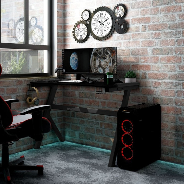 vidaXL Gaming-Schreibtisch mit LED und Y-Gestell Schwarz 90x60x75 cm, 325422
