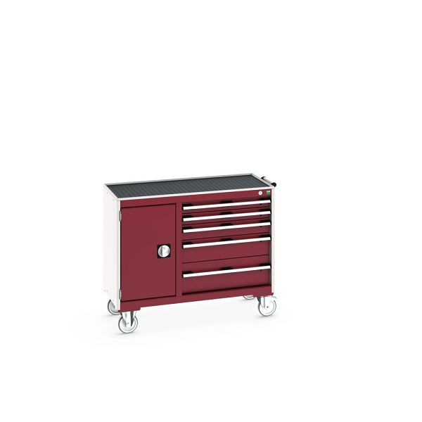 bott cubio Montagewagen 40/60 mit Abrollrand, Türe, Ablage, 5 Schubladen, BxTxH: 1050x525x885mm, Purpurrot, 41006015.24V