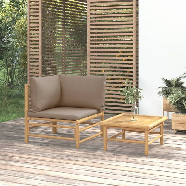 vidaXL 2-teilig Garten-Lounge-Set mit Taupe Kissen Bambus, 362285
