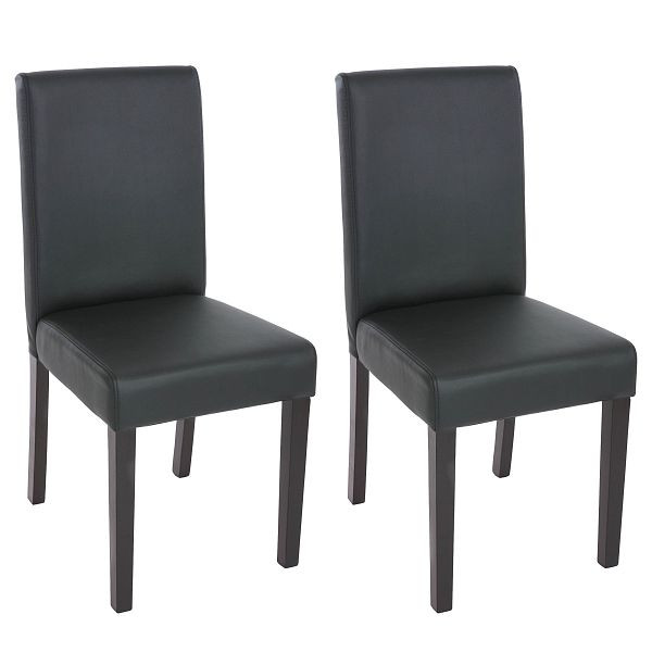 Mendler 2er-Set Esszimmerstuhl Stuhl Küchenstuhl Littau, Kunstleder, schwarz matt, dunkle Beine, 33691