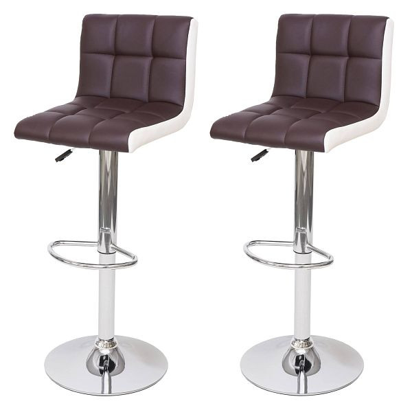 Mendler 2er-Set Barhocker HWC-G87, Tresenhocker Barstuhl, höhenverstellbar, Kunstleder braun-weiß, Chromfuß, 72234