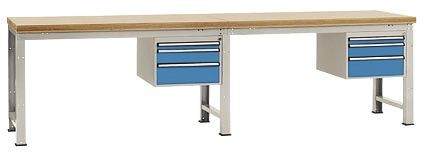 Manuflex Komplett-Werkbank Grund- und Anbau PROFI Standard mit Multiplex-Platte, BxTxH = 3000 x 700 x 840 mm, Lichtblau, WP5564.5012