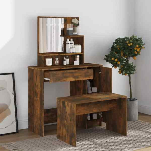 vidaXL Schminktisch-Set Räuchereiche 86,5x35x136 cm, 3114152