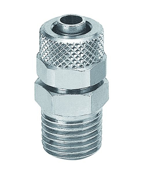 Prevost Gerade Einschraubverschraubung mit konischem Außengewinde - RB1, AG BSPT= R 3/8, für Schlauch Ø= 10 x 8 mm, VE: 10 Stück, RB1 1038