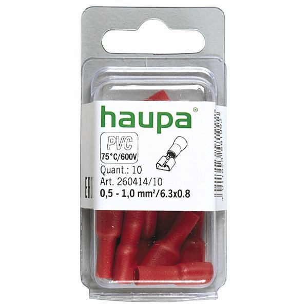 Haupa Flachsteckhülse rot PVC-vollisoliert 0,5-1,0 mm²/6,3x0,8 mm, VE: 10 Stück, 260414/10