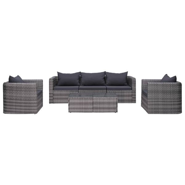 vidaXL 6-teilig Garten-Sofagarnitur mit Polstern&Kissen Poly Rattan Grau, 44159