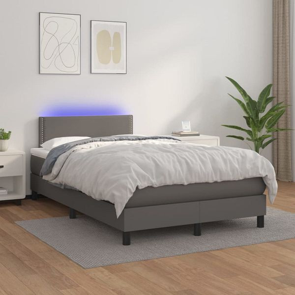 vidaXL Boxspringbett mit Matratze & LED Grau 120x200 cm Kunstleder, 3134157