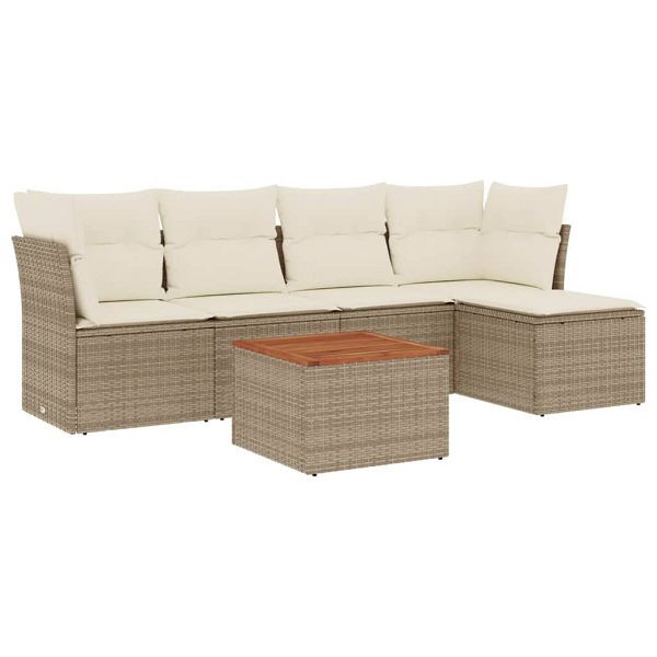 vidaXL 6-teilig Garten-Sofagarnitur mit Kissen Beige Poly Rattan, 3255946