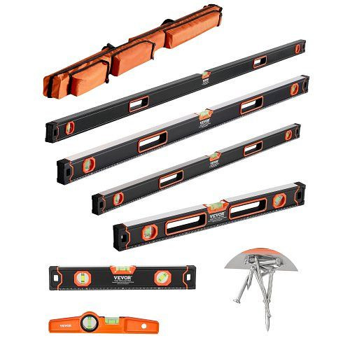 VEVOR Wasserwaagen 6er-Set, 200-25cm, magnetisch, Aluminium, stoßfest, SAE & metrische Skala, Libellen für 45/90/180 Grad, JXSPC78INCH42T7D1V0