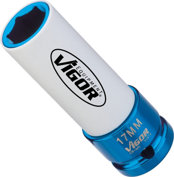 VIGOR Schlagschrauber Steckschlüsseleinsatz, Vierkant hohl 12,5 mm (1/2 Zoll), Außen-Sechskant Profil, 17 mm, V2472