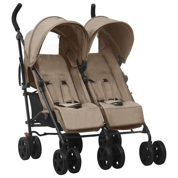 vidaXL Geschwisterwagen Taupe Stahl, Material: Stahl, Leinenstoff, 10237
