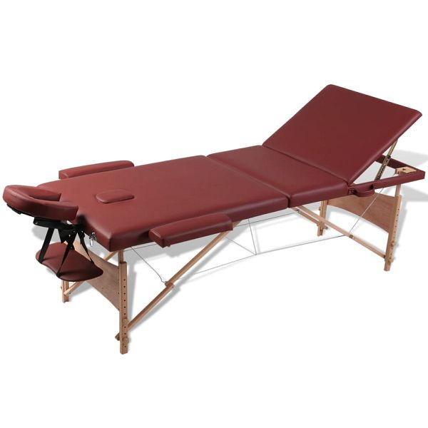 vidaXL Massagetisch mit Holzrahmen, faltbar 3 Zonen Rot, 110080