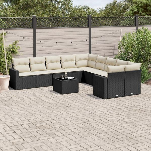 vidaXL 11-teilig Garten-Sofagarnitur mit Kissen Schwarz Poly Rattan, 3219506