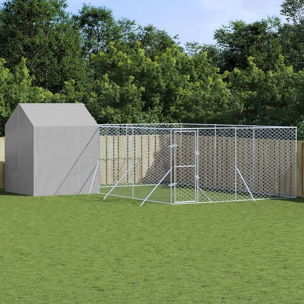 vidaXL Outdoor-Hundezwinger mit Dach Silbern 6x6x2,5m Verzinkter Stahl, 3190479