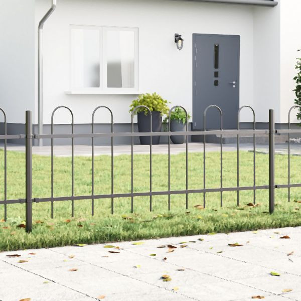 vidaXL Grau Gartenzaun mit Bogenoberseite, 1,7 x 0,6 m, aus Stahl, 42003873