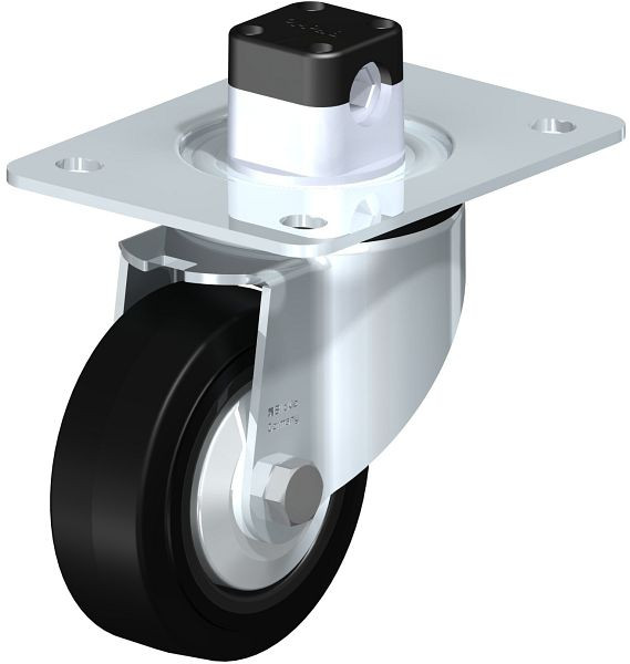 Blickle LK-POEV 100K-3-CS11-FA Stahlblech-Lenkrolle, schwere Ausführung, mit Anschraubplatte & Zentralfeststeller, Elastik-Vollgummi, Schwarz, 851057
