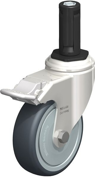 Blickle LKRXA-TPA 101KD-11-FI-FK-EXR13 Edelstahl-Apparate-Lenkrolle mit Expander & Feststeller, Thermoplastisches Gummi-Elastomer, Grau, 853167