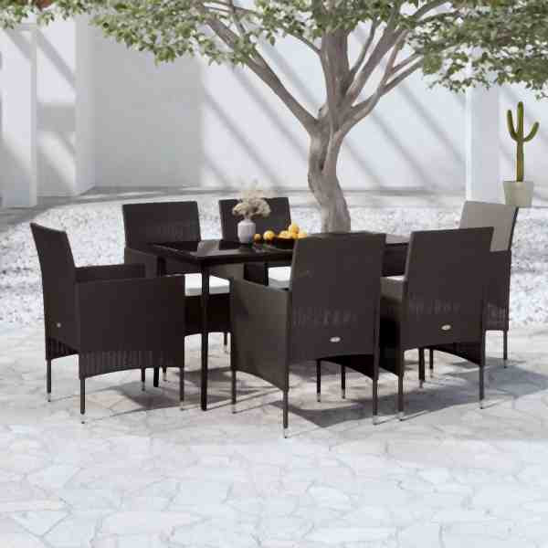 vidaXL 7-tlg. Garten-Essgruppe mit Kissen Schwarz, 3099308