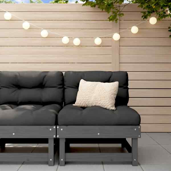 vidaXL Mittelsofa mit Kissen Grau Massivholz Kiefer, 825431