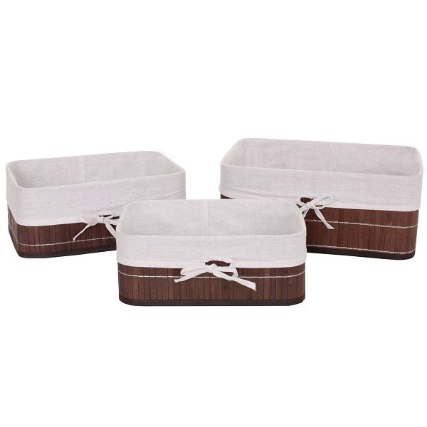 Mendler 3er Set Aufbewahrungskorb HWC-C21, Korb Aufbewahrungsbox Ordnungsbox Sortierbox Regalkorb, Bambus, braun, 61221