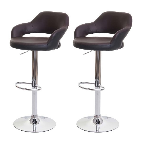Mendler 2er-Set Barhocker HWC-F16, Barstuhl Tresenhocker Drehhocker, mit Lehne Kunstleder, braun-schwarz, 75722
