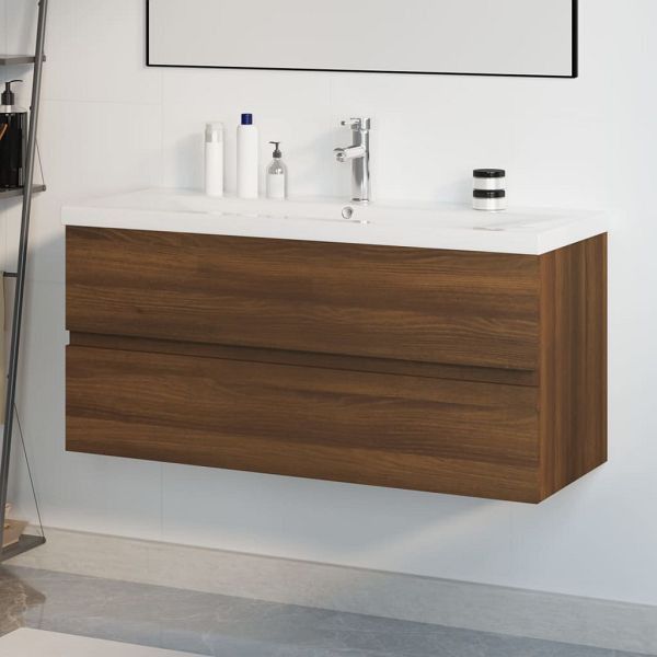 vidaXL Waschbeckenschrank mit Einbaubecken Braun Eiche Holzwerkstoff, 3152890