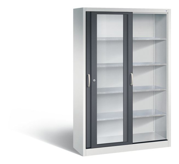 C+P Schiebetürenschrank Acurado, H1950xB1200xT400mm, Farbe: Lichtgrau / Schwarzgrau, Bügelgriff, 2049-055 S10041