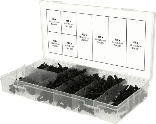 KS Tools Sortiment Linsenkopf-Blechschrauben, M2, 5-M3, 750-teilig, 970.0800