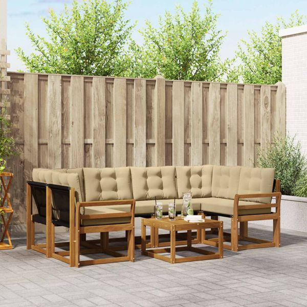 vidaXL Outdoor-Sofagarnitur mit Kissen 7-teilig Natur und Beige, 3368452