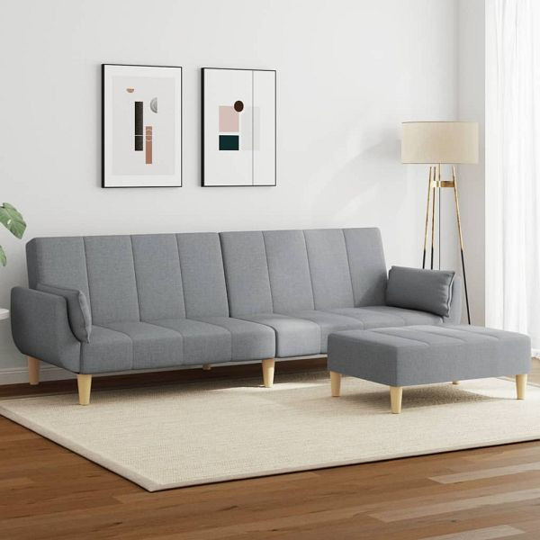 vidaXL Schlafsofa 2-Sitzer mit Fußhocker Hellgrau Stoff, 3258141
