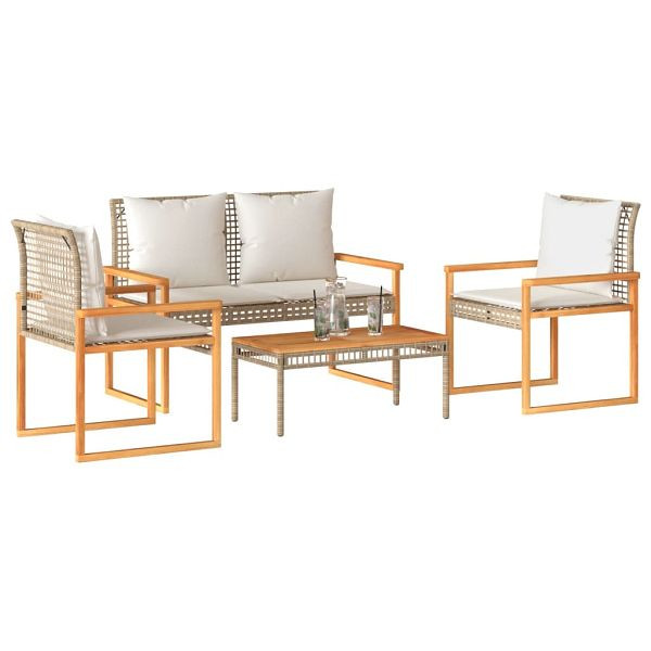vidaXL 4-teilig Garten-Lounge-Set mit Kissen Beige Poly Rattan, 365859