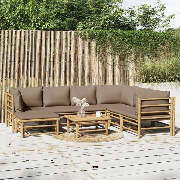vidaXL 8-tlg. Garten-Lounge-Set mit Kissen Taupe Bambus, 3155127