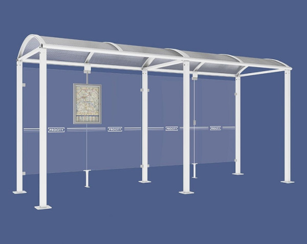 Procity Wartehalle Vierkantrohr - Ohne Seitenverkleidungen, Farbe RAL 9010, Maße: Breite 5000 x Höhe 2560 x Tiefe 1600 mm, 529209.9010