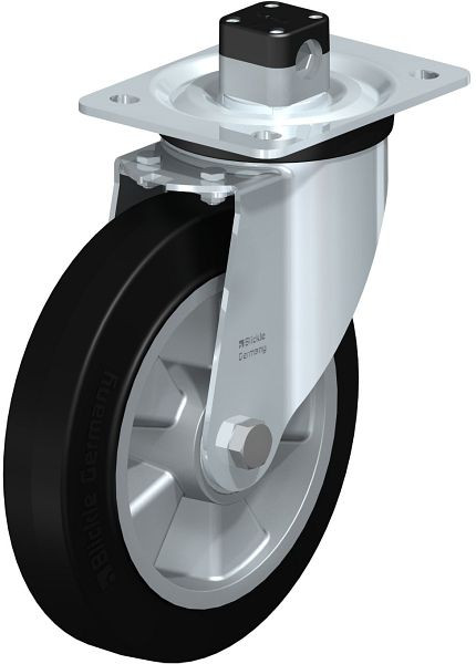 Blickle L-ALEV 200K-CS11 Stahlblech-Lenkrolle, mittelschwere Ausführung, mit Anschraubplatte & Zentralfeststeller, Elastik-Vollgummi, Schwarz, 751274