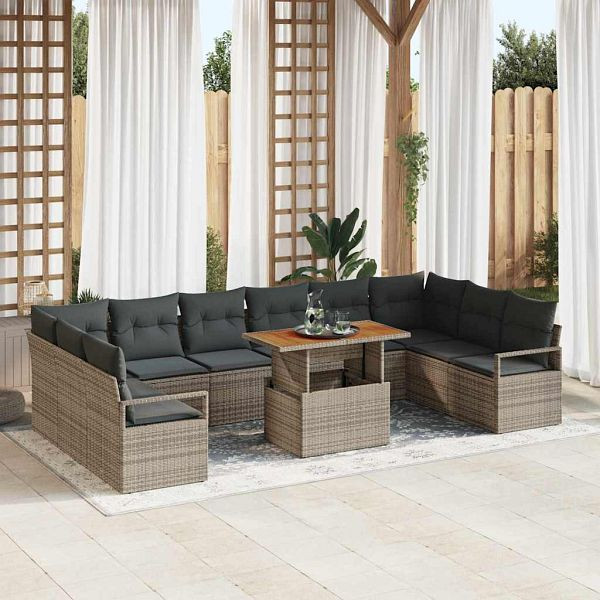 vidaXL Garten-Sofa-Set mit Speicher 11-teilig Grau Poly-Rattan, 3358498