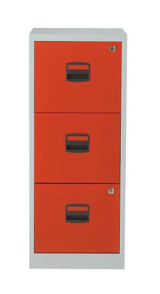 Bisley Hängeregistraturschrank PFA, 3 HR-Schubladen, Korpus lichtgrau, Fronten kardinalrot, PFA3F506