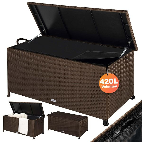 casaria Gartenbox Polyrattan Braun 117x53x60cm mit Griffen & Rollen, 103761
